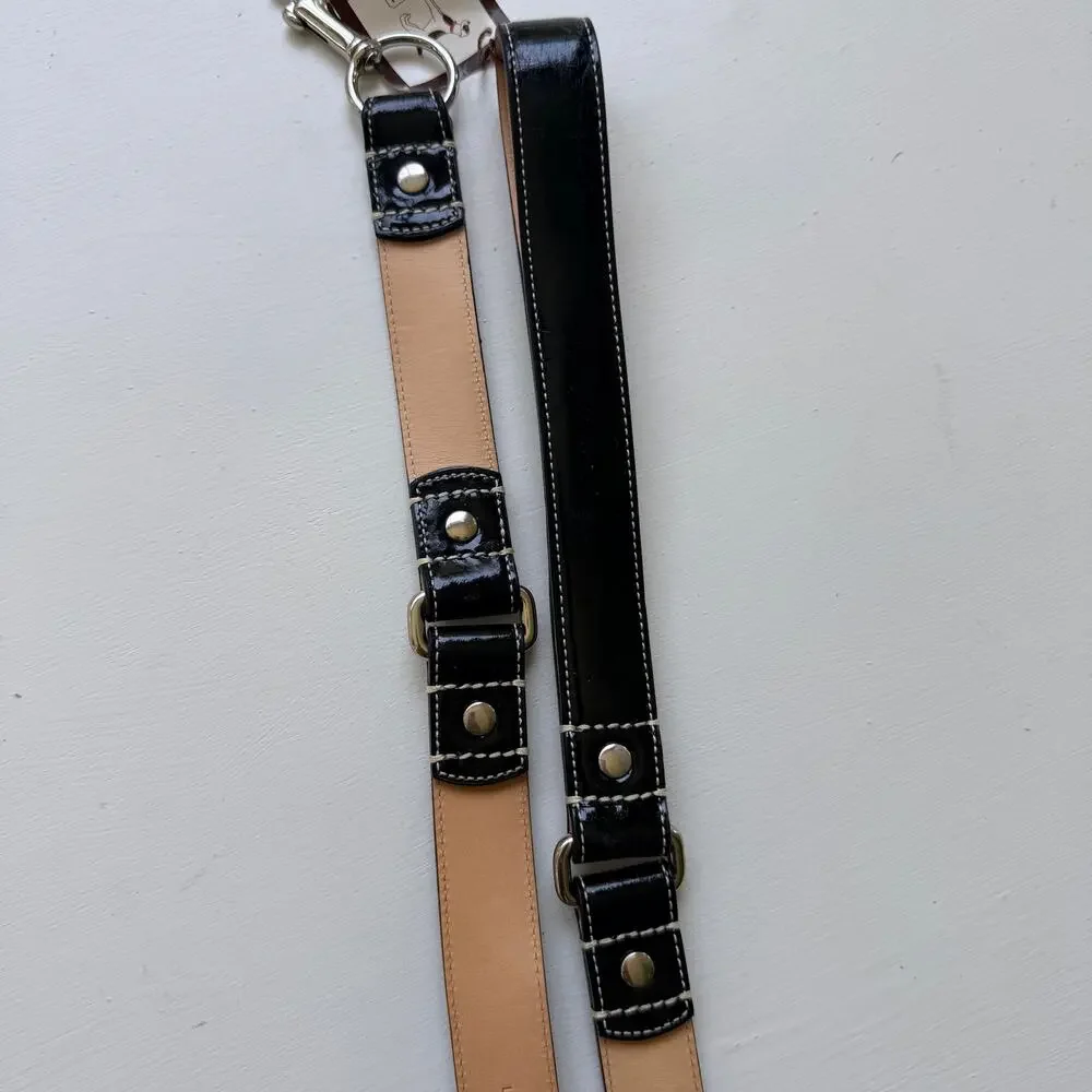 Coach Large Black Patent Leather Dog Leash Vintage Hearts & Bones 60065